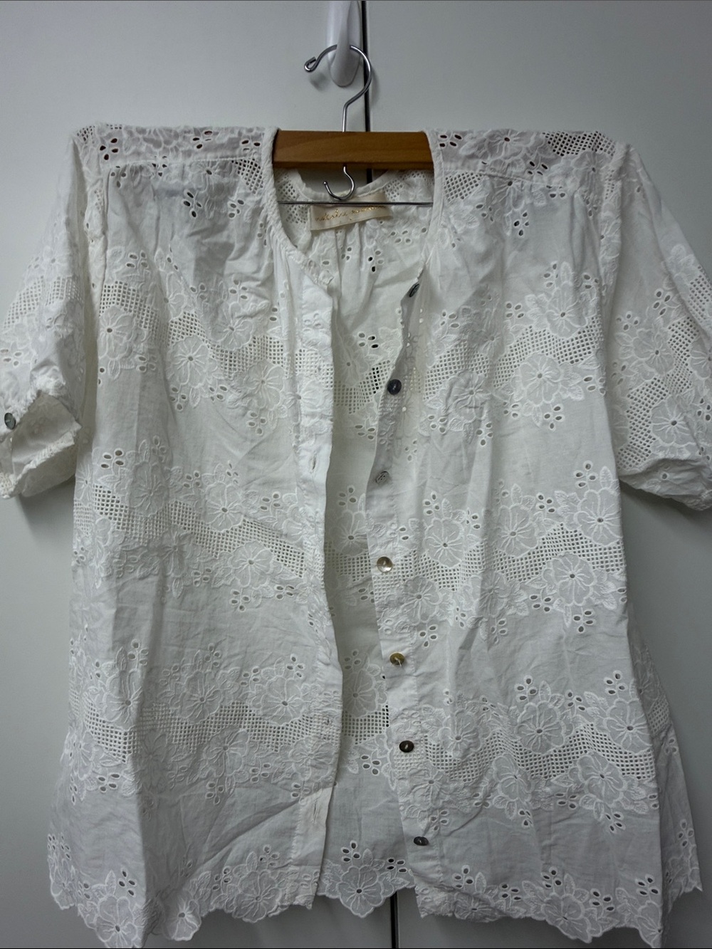 Natalie Martin White Eyelet Cotton Button-Front Blouse